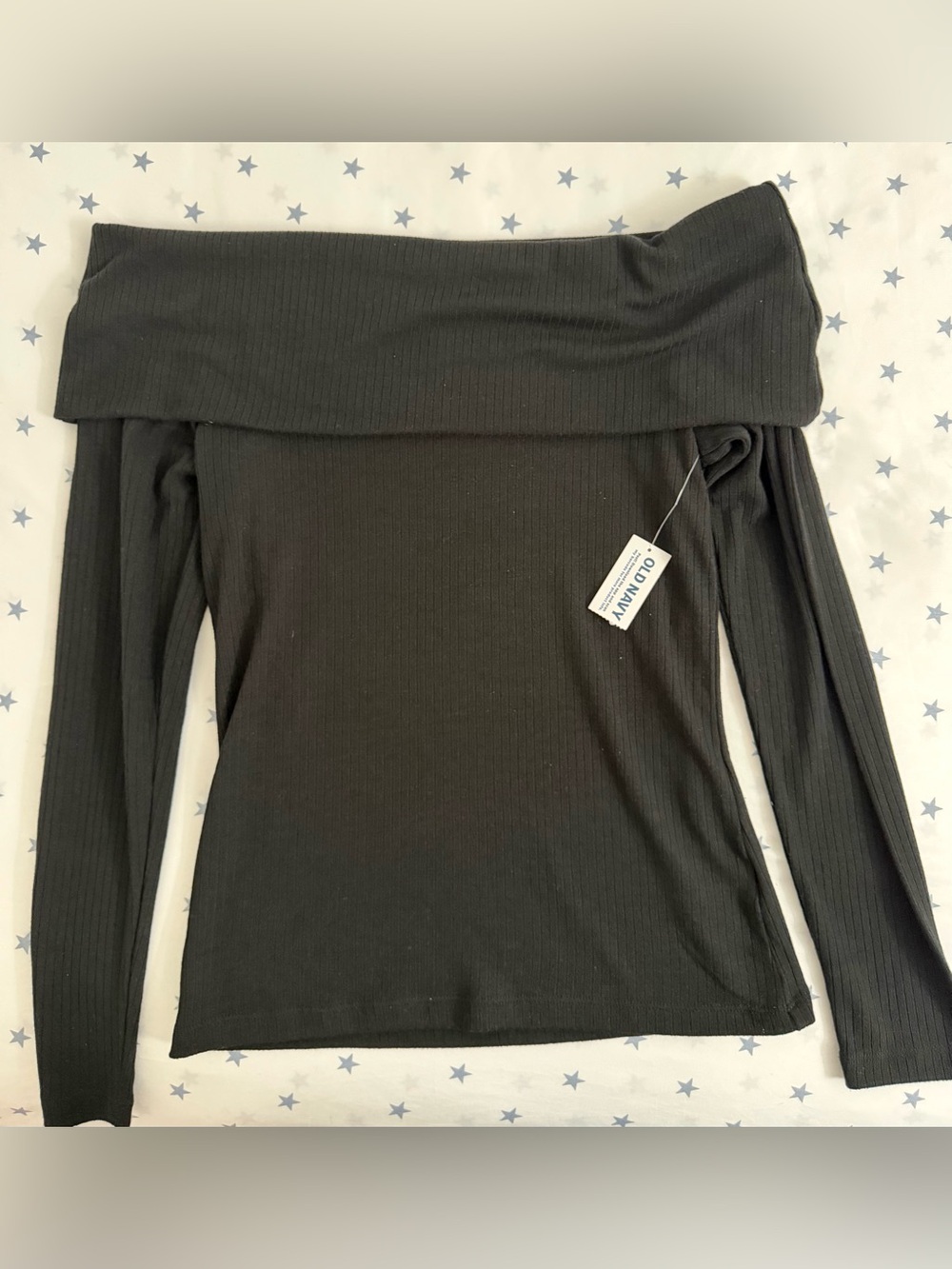 Old Navy Black Off-the-Shoulder Ribbed Long Sleeve Top
